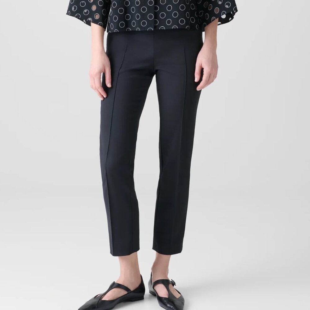 AKRIS PUNTO FRANCA PANTS SLIM ANKLE STRETCH SEAMED CROCHET TUXEDO STRIPE sz 4